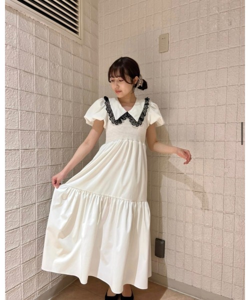 epine エピヌ　チュール　ワンピース　半袖　ホワイト Amazon.co.jp: 雑誌掲載 epine エピヌ フリルチュールブラウス