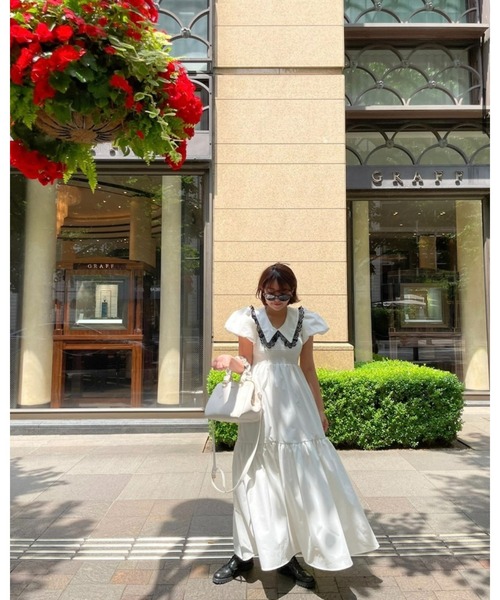 ワンピース lace collar gather tiered onepiece lace collar gather tiered onepiece white | épine