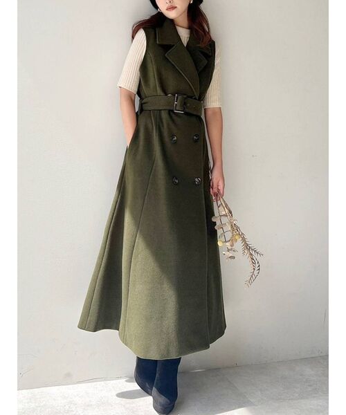 RESEXXY（リゼクシー）の「ビッグカラーロングベスト（トレンチコート・レディース・ブラック/ブラウン/グリーン・FREE）」の3枚目の写真