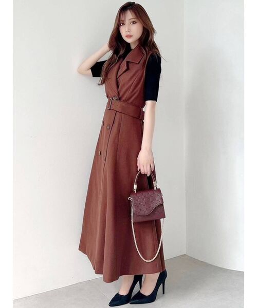 RESEXXY（リゼクシー）の「ビッグカラーロングベスト（トレンチコート・レディース・ブラック/ブラウン/グリーン・FREE）」の6枚目の写真