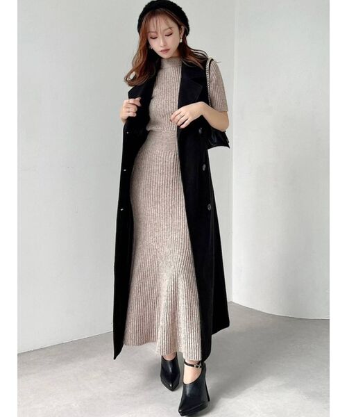 RESEXXY（リゼクシー）の「ビッグカラーロングベスト（トレンチコート・レディース・ブラック/ブラウン/グリーン・FREE）」の10枚目の写真