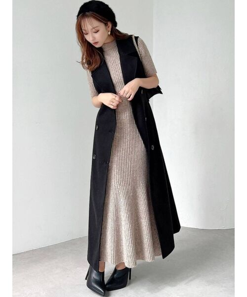 RESEXXY（リゼクシー）の「ビッグカラーロングベスト（トレンチコート・レディース・ブラック/ブラウン/グリーン・FREE）」の11枚目の写真