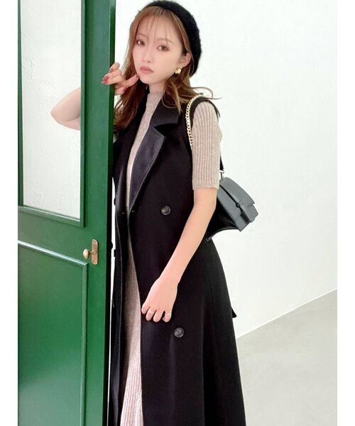 RESEXXY（リゼクシー）の「ビッグカラーロングベスト（トレンチコート・レディース・ブラック/ブラウン/グリーン・FREE）」の12枚目の写真