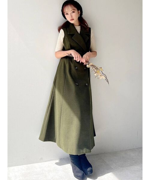 RESEXXY（リゼクシー）の「ビッグカラーロングベスト（トレンチコート・レディース・ブラック/ブラウン/グリーン・FREE）」の13枚目の写真