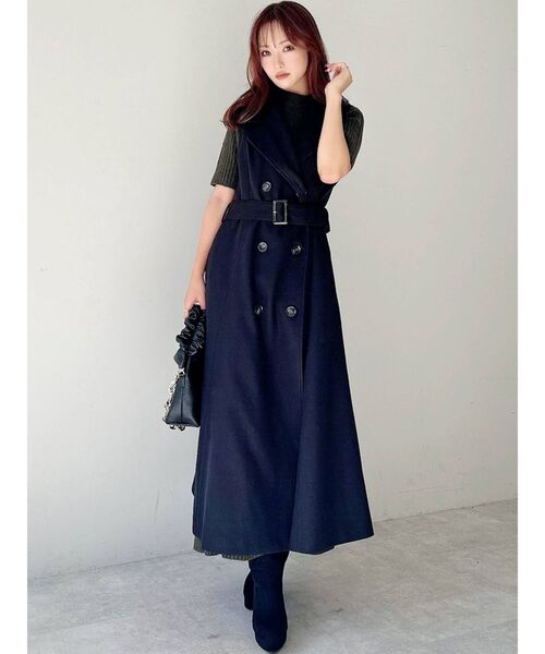 RESEXXY（リゼクシー）の「ビッグカラーロングベスト（トレンチコート・レディース・ブラック/ブラウン/グリーン・FREE）」の17枚目の写真