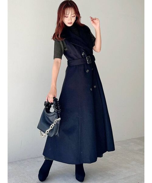 RESEXXY（リゼクシー）の「ビッグカラーロングベスト（トレンチコート・レディース・ブラック/ブラウン/グリーン・FREE）」の18枚目の写真