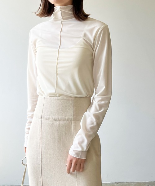 LIAN（リアン）の「シアーハイネックトップス（Tシャツ/カットソー・レディース・ブラウン/ブラック/アイボリー/グリーン/オレンジ/パープル/スカイブルー・FREE）」の16枚目の写真