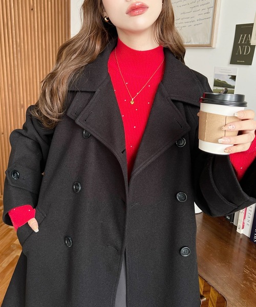 moment+(モーメントプラス)の「【累計販売枚数2万枚突破!】ニットメルトン2WAYアレンジカラーミドル丈トレンチコート(トレンチコート・レディース・チャコールグレー/ブラック/ダークグリーン/ブラウン/カーキ/アイボリー/モカ/ブラウン系その他/グレー系その他・M/L/S)」の19枚目の写真