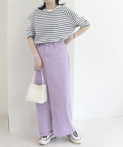 fredy repit（フレディレピ）の「デニムタイトロングスカート（デニムスカート・レディース・ライトパープル/チャコールグレー・36/38）」の3枚目の写真