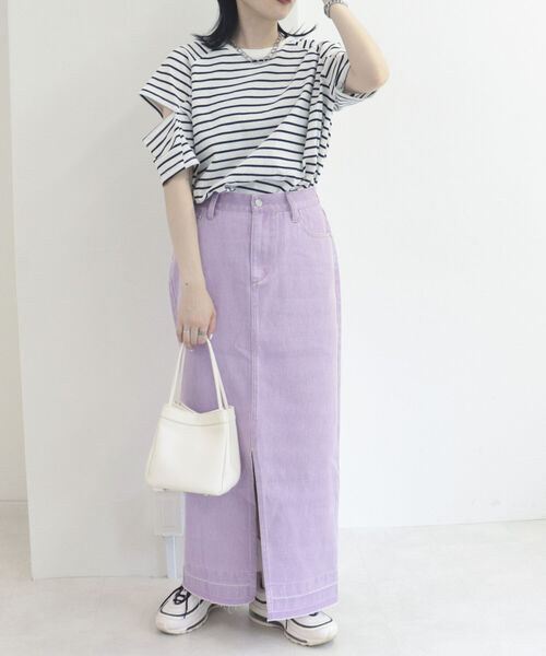 fredy repit（フレディレピ）の「デニムタイトロングスカート（デニムスカート・レディース・ライトパープル/チャコールグレー・36/38）」の4枚目の写真