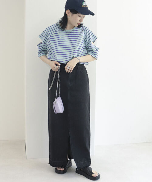 fredy repit（フレディレピ）の「デニムタイトロングスカート（デニムスカート・レディース・ライトパープル/チャコールグレー・36/38）」の8枚目の写真