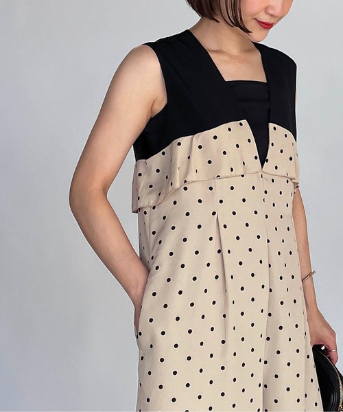 DIARIUM（ディアリウム）の「ドット切替えオールインワン（つなぎ/オールインワン・レディース・ベージュ/ブラック・M）」の2枚目の写真