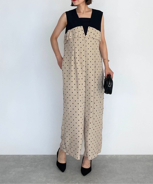 DIARIUM（ディアリウム）の「ドット切替えオールインワン（つなぎ/オールインワン・レディース・ベージュ/ブラック・M）」の16枚目の写真