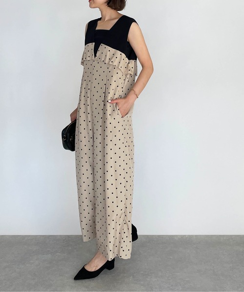 DIARIUM（ディアリウム）の「ドット切替えオールインワン（つなぎ/オールインワン・レディース・ベージュ/ブラック・M）」の13枚目の写真