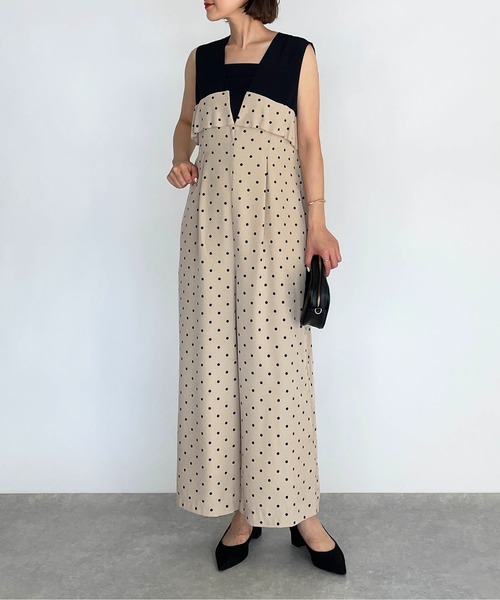 DIARIUM（ディアリウム）の「ドット切替えオールインワン（つなぎ/オールインワン・レディース・ベージュ/ブラック・M）」の12枚目の写真