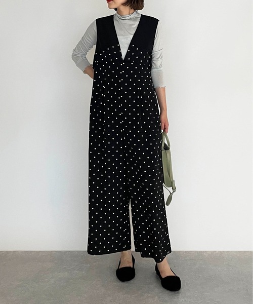DIARIUM（ディアリウム）の「ドット切替えオールインワン（つなぎ/オールインワン・レディース・ベージュ/ブラック・M）」の3枚目の写真