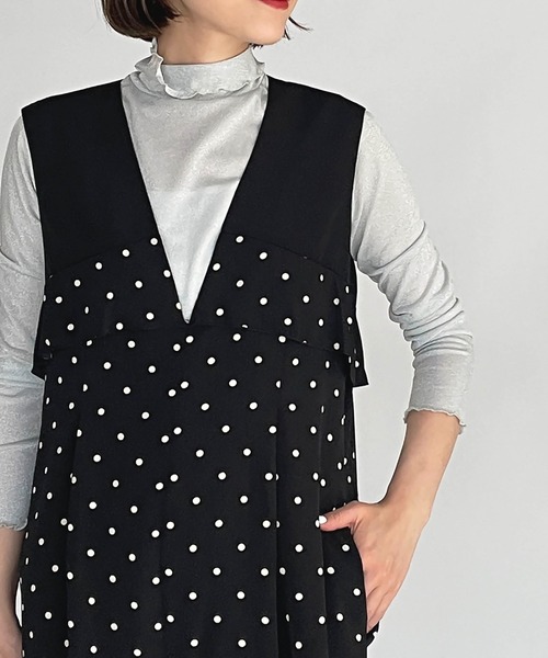 DIARIUM（ディアリウム）の「ドット切替えオールインワン（つなぎ/オールインワン・レディース・ベージュ/ブラック・M）」の8枚目の写真