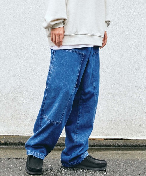 セール】【SPOC STORE】ダブルニーワイドデニムパンツ（デニムパンツ