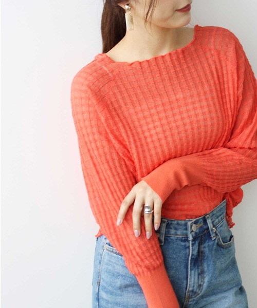GeeRA（ジーラ）の「ジャカードシアーニットプルオーバー（ニット/セーター・レディース・ブラック/アイボリー/オレンジ・MEDIUM/SMALL/LARGE）」の3枚目の写真
