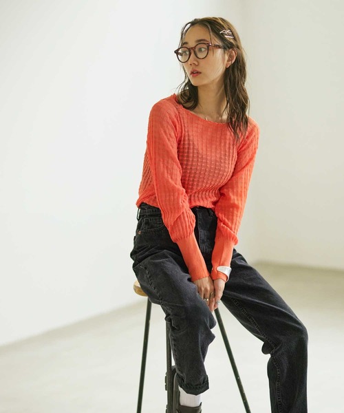 GeeRA（ジーラ）の「ジャカードシアーニットプルオーバー（ニット/セーター・レディース・ブラック/アイボリー/オレンジ・MEDIUM/SMALL/LARGE）」の21枚目の写真