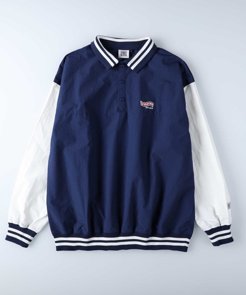 VISION STREET WEAR（ヴィジョンストリートウェア）の「【VISION STREET】ハーフボタンプルオーバー（ナイロンジャケット・メンズ・ブラック/ホワイト×ネイビー/グリーン/ブラック×イエロー・L/XL/M）」の2枚目の写真