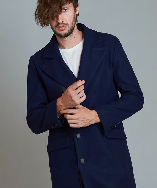 NO ID.(ノーアイディ)の「シンセティックレザー切替チェスターコート(チェスターコート・メンズ・ネイビー/ブラック/グレー・1/2)」の3枚目の写真