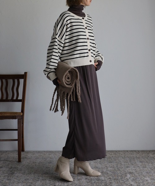 Bonjour Sagan（ボンジュールサガン）の「前後2WAYボーダーカーディガン（カーディガン/ボレロ・レディース・ブラック/グリーン/アイボリー・FREE）」の5枚目の写真