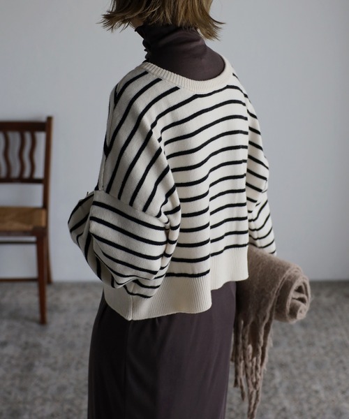Bonjour Sagan（ボンジュールサガン）の「前後2WAYボーダーカーディガン（カーディガン/ボレロ・レディース・ブラック/グリーン/アイボリー・FREE）」の6枚目の写真