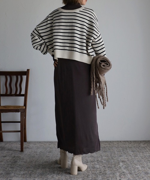 Bonjour Sagan（ボンジュールサガン）の「前後2WAYボーダーカーディガン（カーディガン/ボレロ・レディース・ブラック/グリーン/アイボリー・FREE）」の7枚目の写真