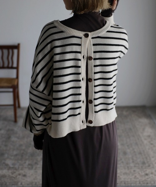 Bonjour Sagan（ボンジュールサガン）の「前後2WAYボーダーカーディガン（カーディガン/ボレロ・レディース・ブラック/グリーン/アイボリー・FREE）」の10枚目の写真