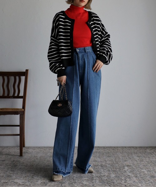 Bonjour Sagan（ボンジュールサガン）の「前後2WAYボーダーカーディガン（カーディガン/ボレロ・レディース・ブラック/グリーン/アイボリー・FREE）」の11枚目の写真