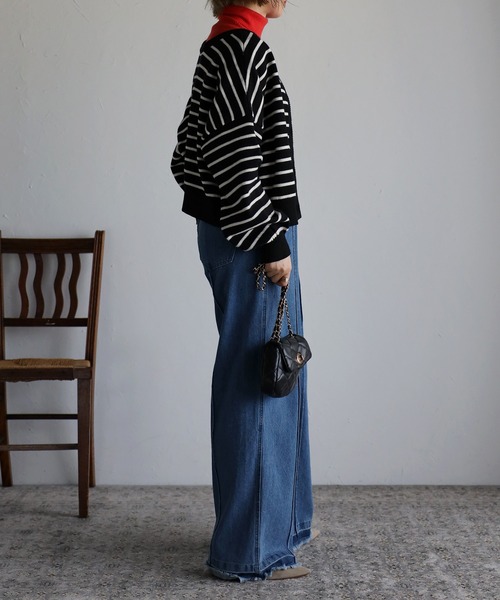 Bonjour Sagan（ボンジュールサガン）の「前後2WAYボーダーカーディガン（カーディガン/ボレロ・レディース・ブラック/グリーン/アイボリー・FREE）」の13枚目の写真