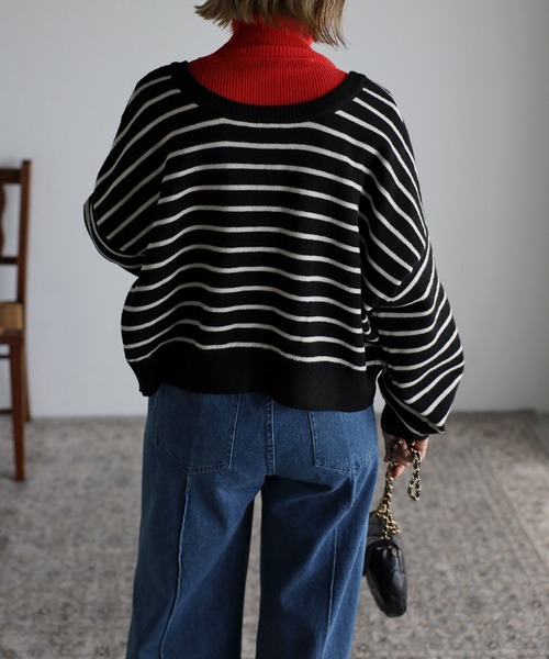 Bonjour Sagan（ボンジュールサガン）の「前後2WAYボーダーカーディガン（カーディガン/ボレロ・レディース・ブラック/グリーン/アイボリー・FREE）」の14枚目の写真