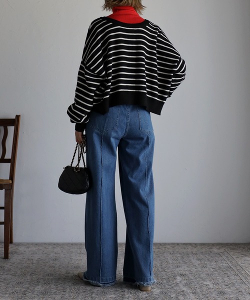 Bonjour Sagan（ボンジュールサガン）の「前後2WAYボーダーカーディガン（カーディガン/ボレロ・レディース・ブラック/グリーン/アイボリー・FREE）」の15枚目の写真