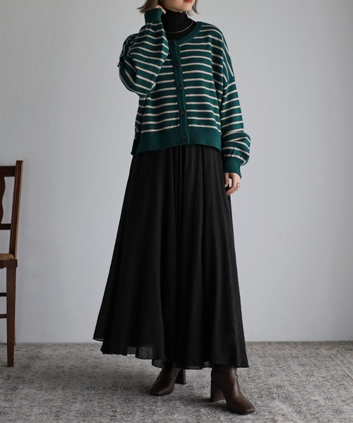 Bonjour Sagan（ボンジュールサガン）の「前後2WAYボーダーカーディガン（カーディガン/ボレロ・レディース・ブラック/グリーン/アイボリー・FREE）」の16枚目の写真