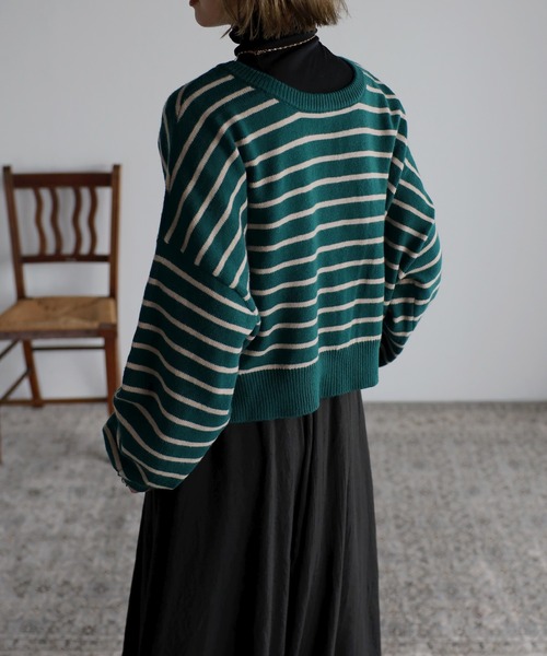 Bonjour Sagan（ボンジュールサガン）の「前後2WAYボーダーカーディガン（カーディガン/ボレロ・レディース・ブラック/グリーン/アイボリー・FREE）」の19枚目の写真