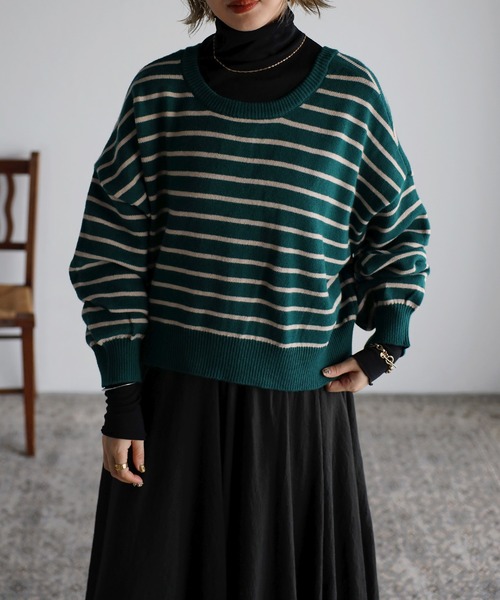 Bonjour Sagan（ボンジュールサガン）の「前後2WAYボーダーカーディガン（カーディガン/ボレロ・レディース・ブラック/グリーン/アイボリー・FREE）」の21枚目の写真