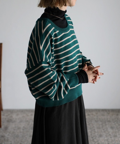 Bonjour Sagan（ボンジュールサガン）の「前後2WAYボーダーカーディガン（カーディガン/ボレロ・レディース・ブラック/グリーン/アイボリー・FREE）」の22枚目の写真