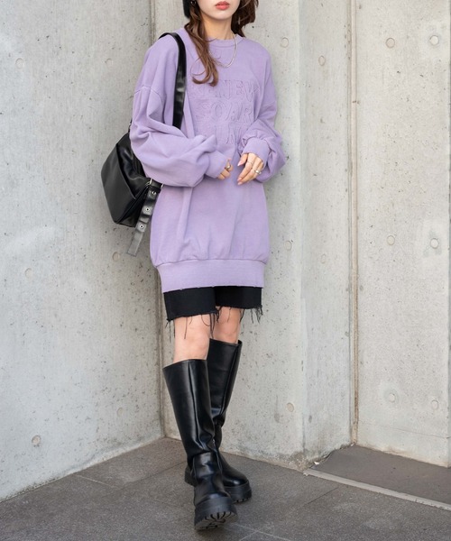 WEGO(ウィゴー)の「WEGO/ロゴ刺繍ピグメントBIGプルオーバー(スウェット・レディース・ライトパープル/スミクロ・FREE)」の17枚目の写真