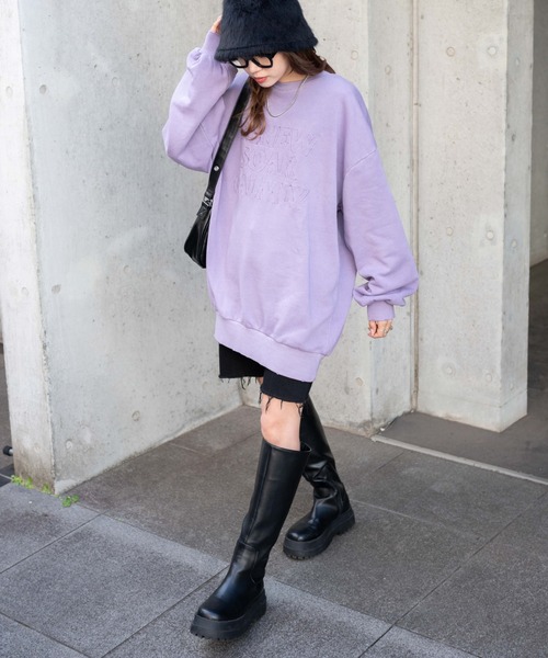 WEGO(ウィゴー)の「WEGO/ロゴ刺繍ピグメントBIGプルオーバー(スウェット・レディース・ライトパープル/スミクロ・FREE)」の18枚目の写真