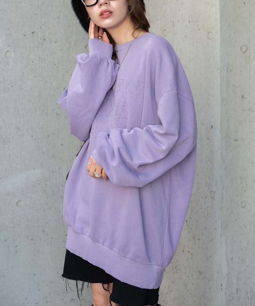 WEGO(ウィゴー)の「WEGO/ロゴ刺繍ピグメントBIGプルオーバー(スウェット・レディース・ライトパープル/スミクロ・FREE)」の14枚目の写真