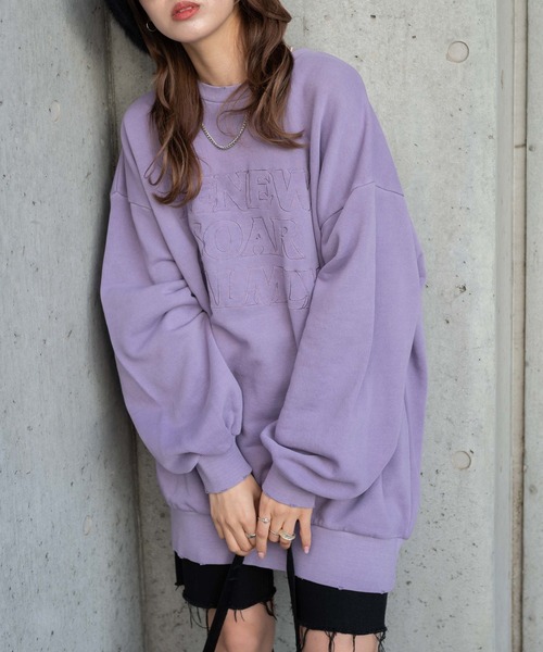 WEGO(ウィゴー)の「WEGO/ロゴ刺繍ピグメントBIGプルオーバー(スウェット・レディース・ライトパープル/スミクロ・FREE)」の13枚目の写真