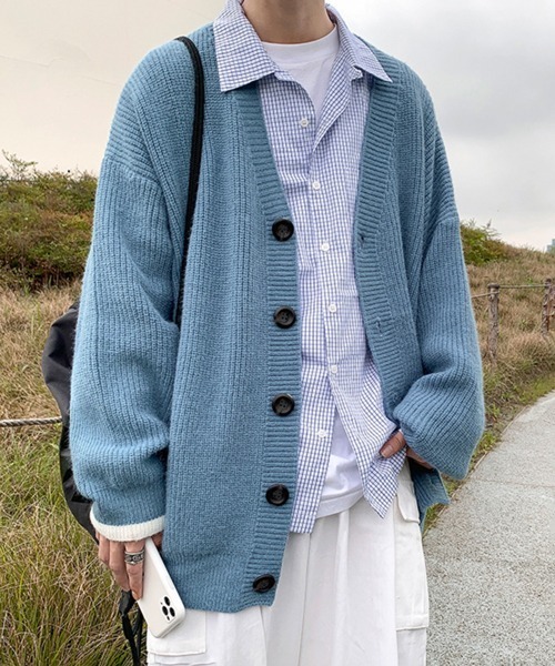 NOWLE（ノウル）の「【NOWLE】シンプルライン柄 Vネック ニット カーディガン（カーディガン/ボレロ・メンズ・ネイビー/グレー/ブラック/ブルー・MEDIUM/LARGE/X-LARGE/XX-LARGE）」の15枚目の写真