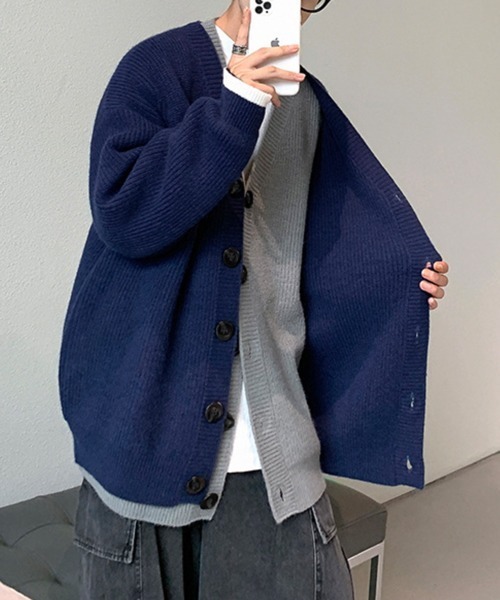 NOWLE（ノウル）の「【NOWLE】シンプルライン柄 Vネック ニット カーディガン（カーディガン/ボレロ・メンズ・ネイビー/グレー/ブラック/ブルー・MEDIUM/LARGE/X-LARGE/XX-LARGE）」の21枚目の写真