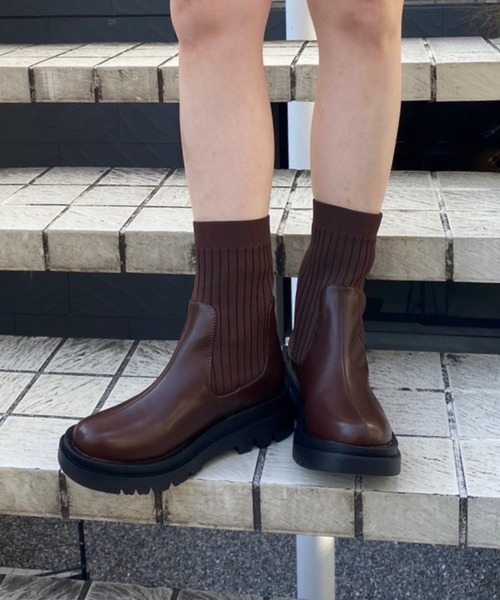 WEGO（ウィゴー）の「WEGO/ソックスブーツ（ブーツ・レディース・ブラック/ブラウン・MEDIUM/LARGE）」の2枚目の写真