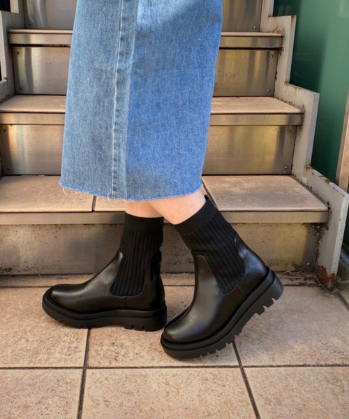 WEGO（ウィゴー）の「WEGO/ソックスブーツ（ブーツ・レディース・ブラック/ブラウン・MEDIUM/LARGE）」の3枚目の写真