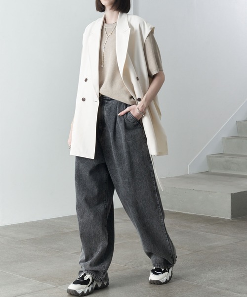 Alfred Alex（アルフレッドアレックス）の「【Alfred Alex】drape side ring code double gilet / TR-TWドレープサイドリングコードダブルジレベスト【セットアップ対応】（ベスト・メンズ・アイボリー/ブラック/ダークグリーン/チャコール・M/L）」の8枚目の写真