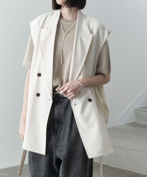 Alfred Alex（アルフレッドアレックス）の「【Alfred Alex】drape side ring code double gilet / TR-TWドレープサイドリングコードダブルジレベスト【セットアップ対応】（ベスト・メンズ・アイボリー/ブラック/ダークグリーン/チャコール・M/L）」の11枚目の写真