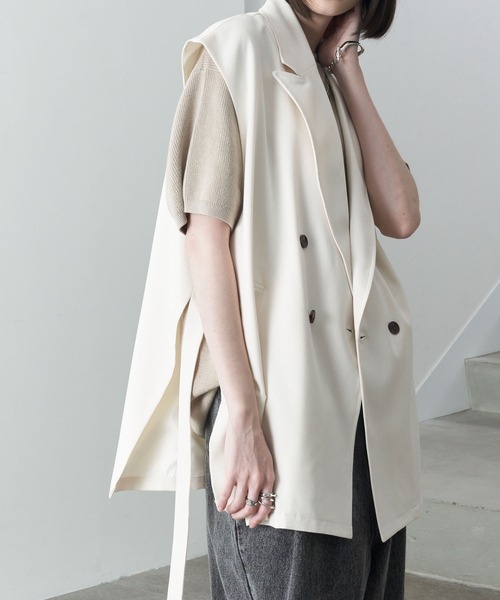 Alfred Alex（アルフレッドアレックス）の「【Alfred Alex】drape side ring code double gilet / TR-TWドレープサイドリングコードダブルジレベスト【セットアップ対応】（ベスト・メンズ・アイボリー/ブラック/ダークグリーン/チャコール・M/L）」の12枚目の写真
