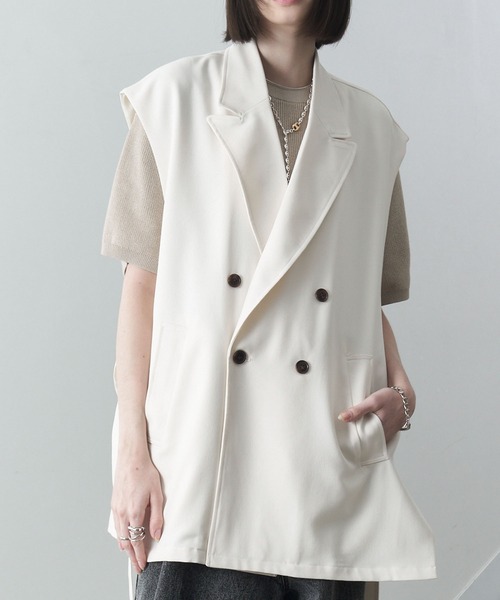 Alfred Alex（アルフレッドアレックス）の「【Alfred Alex】drape side ring code double gilet / TR-TWドレープサイドリングコードダブルジレベスト【セットアップ対応】（ベスト・メンズ・アイボリー/ブラック/ダークグリーン/チャコール・M/L）」の13枚目の写真